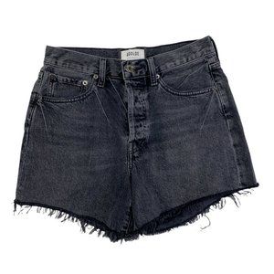 Agolde Women's Parker Long Shorts Size 25 Chromatic Denim Raw Hem Button Fly